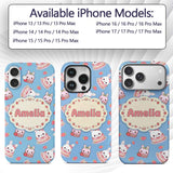 Cute Strawberry Bunny Cake Dessert Kawaii Blue Custom Name Protective Phone Case Mobile Cover Durable Everyday Smartphone Shock Resistant