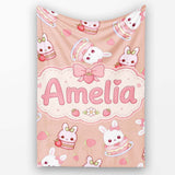 Cute Strawberry Bunny Cake Dessert Kawaii Peach Background Seamless  Personalised Custom Name Super Soft Fleece Blanket Bed Sofa Throw