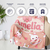 Cute Strawberry Bunny Cake Dessert Kawaii Peach Background Seamless  Personalised Custom Name Super Soft Fleece Blanket Bed Sofa Throw