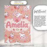 Cute Strawberry Bunny Cake Dessert Kawaii Peach Background Seamless  Personalised Custom Name Super Soft Fleece Blanket Bed Sofa Throw