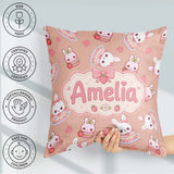 Custom Name Strawberry Bunny Cake Dessert Kawaii Peach Seamless Square Filled Cushion Throw Pillow Sofa Bed Home Decor Zip Washable UK Made