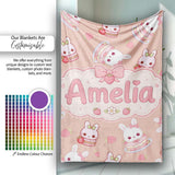 Cute Strawberry Bunny Cake Dessert Kawaii Peach Background Seamless  Personalised Custom Name Super Soft Fleece Blanket Bed Sofa Throw