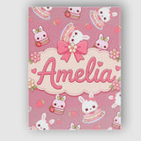 Personalised Name Cute Strawberry Bunny Custom  Modern Room Accent Elegant Feature Canvas Wall Art Print Decor Picture Ready to Hang