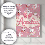 Personalised Name Cute Strawberry Bunny Custom  Modern Room Accent Elegant Feature Canvas Wall Art Print Decor Picture Ready to Hang
