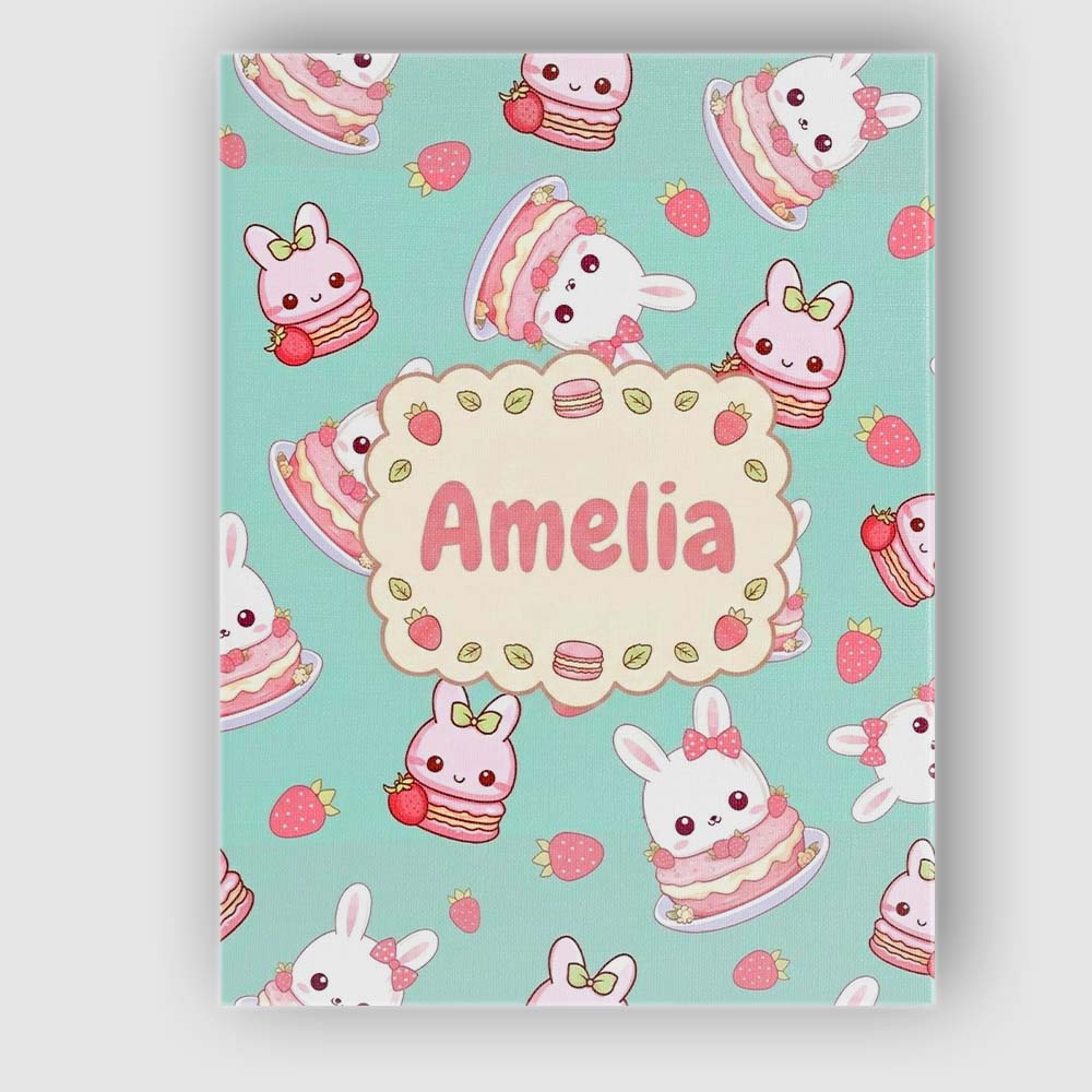 Personalised Name Cute Strawberry Bunny Custom  Modern Room Accent Elegant Feature Canvas Wall Art Print Decor Picture Ready to Hang
