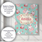 Personalised Name Cute Strawberry Bunny Custom  Modern Room Accent Elegant Feature Canvas Wall Art Print Decor Picture Ready to Hang