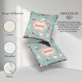 Custom Name Strawberry Bunny Cake Dessert Mint Seamless Pattern Square Filled Cushion Throw Pillow Sofa Bed Home Decor Zip Washable UK Made