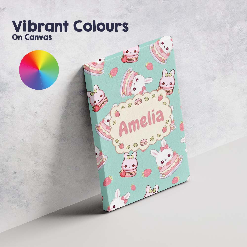 Personalised Name Cute Strawberry Bunny Custom  Modern Room Accent Elegant Feature Canvas Wall Art Print Decor Picture Ready to Hang