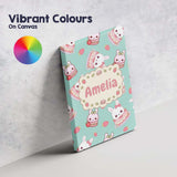 Personalised Name Cute Strawberry Bunny Custom  Modern Room Accent Elegant Feature Canvas Wall Art Print Decor Picture Ready to Hang