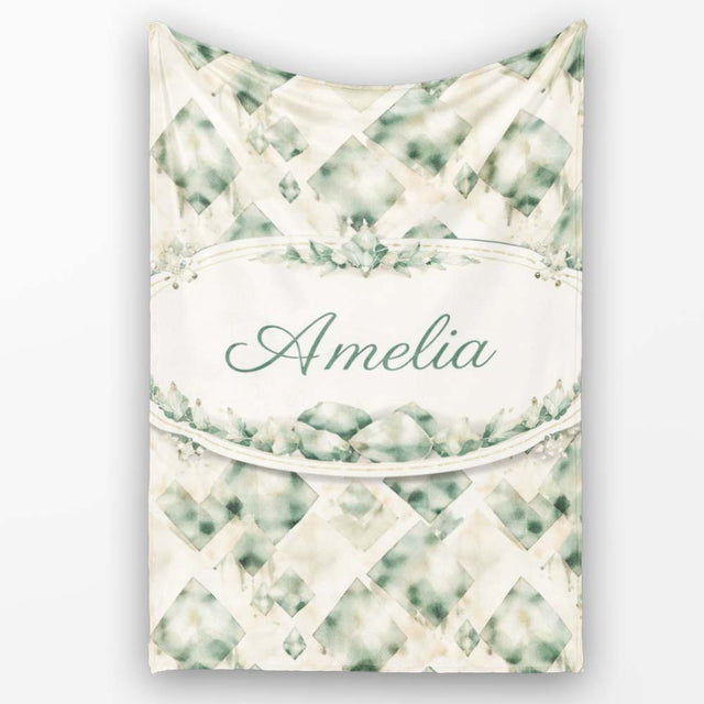 Watercolor Crystal Gemstone Soft Beige Background Mineral Lovely  Personalised Custom Name Super Soft Fleece Blanket Bed Sofa Throw