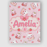 Personalised Name Cute Strawberry Bunny Custom  Modern Room Accent Elegant Feature Canvas Wall Art Print Decor Picture Ready to Hang