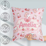 Custom Name Cute Strawberry Bunny Cake Blush Background Seamless Square Filled Cushion Throw Pillow Sofa Bed Home Decor Zip Washable UK Made