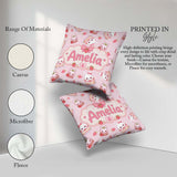 Custom Name Cute Strawberry Bunny Cake Blush Background Seamless Square Filled Cushion Throw Pillow Sofa Bed Home Decor Zip Washable UK Made