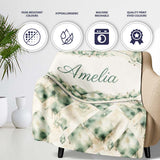 Watercolor Crystal Gemstone Soft Beige Background Mineral Lovely  Personalised Custom Name Super Soft Fleece Blanket Bed Sofa Throw