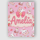 Personalised Name Cute Strawberry Bunny Custom  Modern Room Accent Elegant Feature Canvas Wall Art Print Decor Picture Ready to Hang