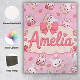 Personalised Name Cute Strawberry Bunny Custom  Modern Room Accent Elegant Feature Canvas Wall Art Print Decor Picture Ready to Hang