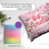 Custom Name Strawberry Bunny Cake Dessert Rose Seamless Pattern Square Filled Cushion Throw Pillow Sofa Bed Home Decor Zip Washable UK Made