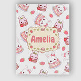 Personalised Name Cute Strawberry Bunny Custom  Modern Room Accent Elegant Feature Canvas Wall Art Print Decor Picture Ready to Hang