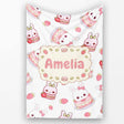 Cute Strawberry Bunny Cake Dessert Grey Background Seamless Pattern  Personalised Custom Name Super Soft Fleece Blanket Bed Sofa Throw