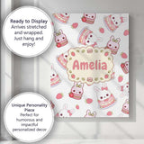 Personalised Name Cute Strawberry Bunny Custom  Modern Room Accent Elegant Feature Canvas Wall Art Print Decor Picture Ready to Hang