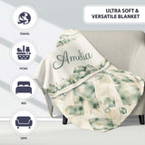 Watercolor Crystal Gemstone Soft Beige Background Mineral Lovely  Personalised Custom Name Super Soft Fleece Blanket Bed Sofa Throw