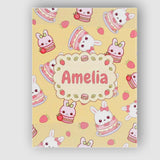 Personalised Name Cute Strawberry Bunny Custom  Modern Room Accent Elegant Feature Canvas Wall Art Print Decor Picture Ready to Hang