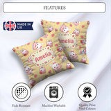 Custom Name Cute Strawberry Bunny Cake Dessert Yellow Background Square Filled Cushion Throw Pillow Sofa Bed Home Decor Zip Washable UK Made