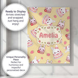Personalised Name Cute Strawberry Bunny Custom  Modern Room Accent Elegant Feature Canvas Wall Art Print Decor Picture Ready to Hang