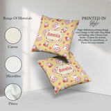 Custom Name Cute Strawberry Bunny Cake Dessert Yellow Background Square Filled Cushion Throw Pillow Sofa Bed Home Decor Zip Washable UK Made