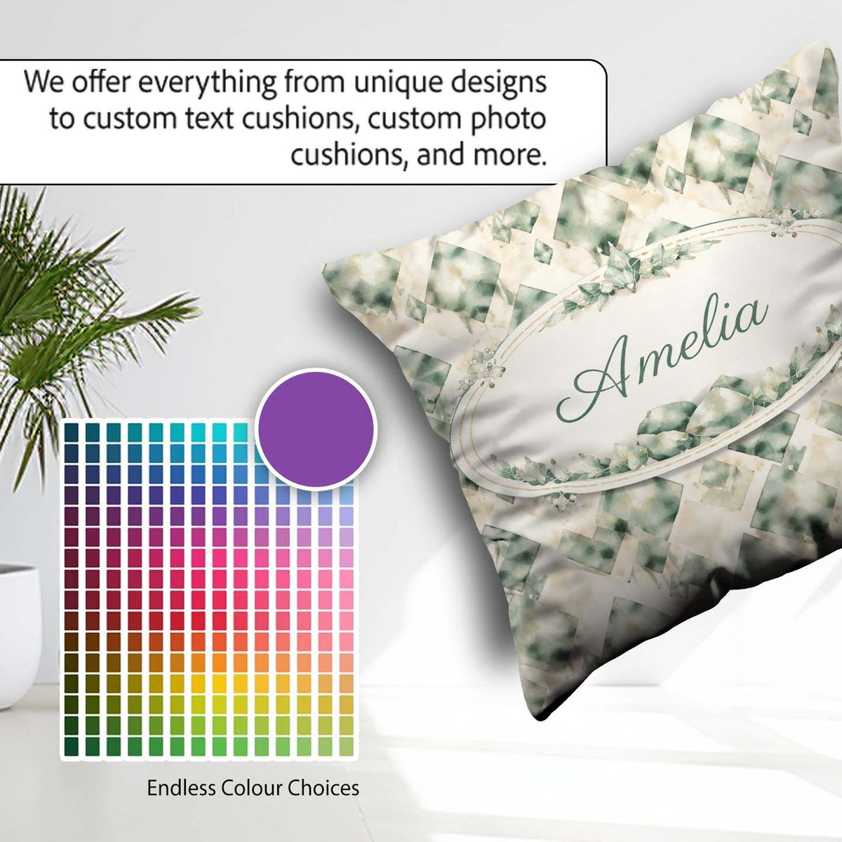 Custom Name Watercolor Crystal Gemstone Beige Background Mineral Square Filled Cushion Throw Pillow Sofa Bed Home Decor Zip Washable UK Made