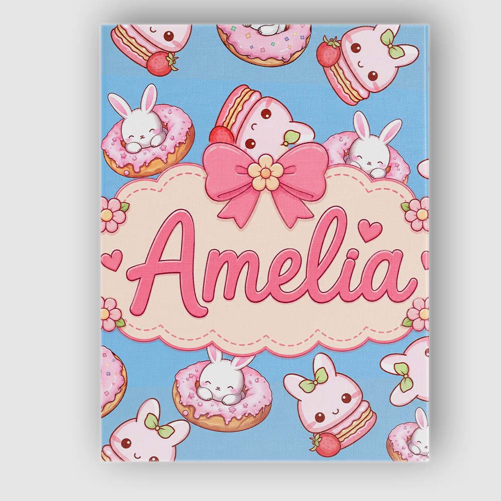 Personalised Name Cute Bunny Donut Dessert Custom  Unique Gift Idea Elegant Feature Canvas Wall Art Print Decor Picture Ready to Hang