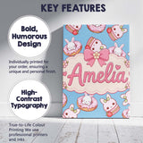 Personalised Name Cute Bunny Donut Dessert Custom  Unique Gift Idea Elegant Feature Canvas Wall Art Print Decor Picture Ready to Hang