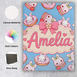 Personalised Name Cute Bunny Donut Dessert Custom  Unique Gift Idea Elegant Feature Canvas Wall Art Print Decor Picture Ready to Hang