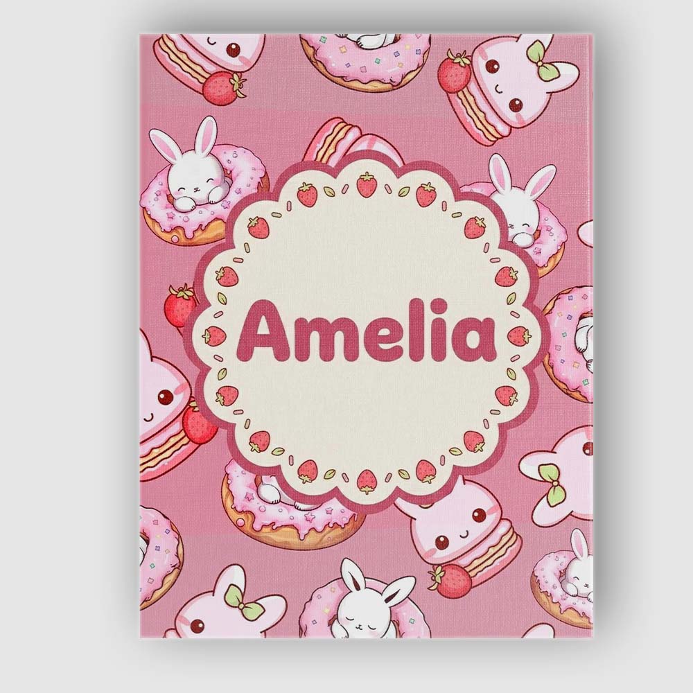 Personalised Name Cute Bunny Donut Dessert Custom  Unique Gift Idea Elegant Feature Canvas Wall Art Print Decor Picture Ready to Hang