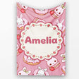 Cute Bunny Donut Dessert Kawaii Pink Background Seamless Pattern  Personalised Custom Name Super Soft Fleece Blanket Bed Sofa Throw