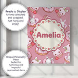 Personalised Name Cute Bunny Donut Dessert Custom  Unique Gift Idea Elegant Feature Canvas Wall Art Print Decor Picture Ready to Hang