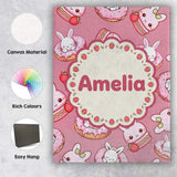 Personalised Name Cute Bunny Donut Dessert Custom  Unique Gift Idea Elegant Feature Canvas Wall Art Print Decor Picture Ready to Hang