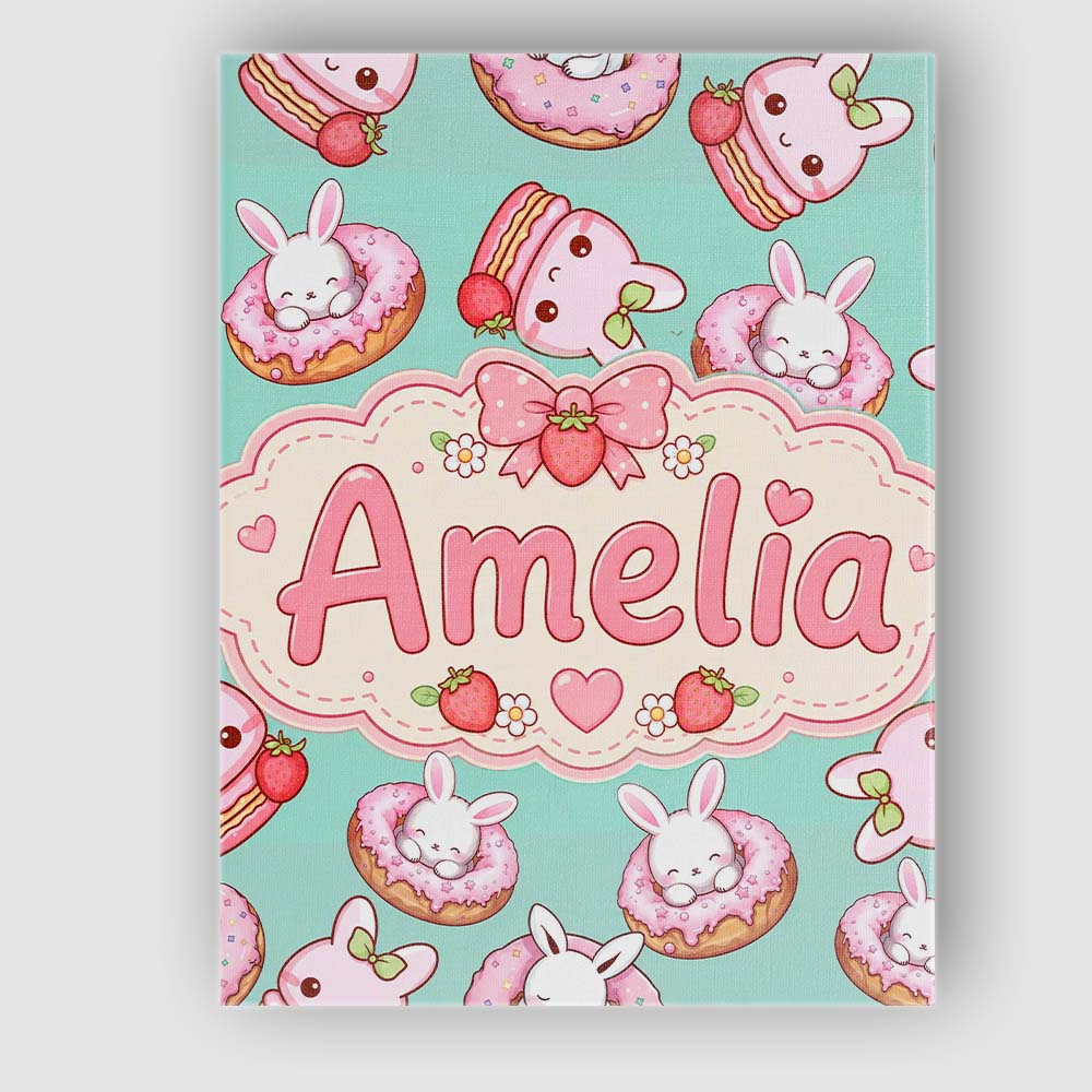 Personalised Name Cute Bunny Donut Dessert Custom  Unique Gift Idea Elegant Feature Canvas Wall Art Print Decor Picture Ready to Hang