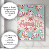 Personalised Name Cute Bunny Donut Dessert Custom  Unique Gift Idea Elegant Feature Canvas Wall Art Print Decor Picture Ready to Hang