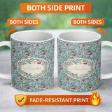 Personalized Custom Name Botanical Branches with Red Berries and Leaves Seamless Pattern 11oz Ceramic Coffee Tea Mug White Large Handle