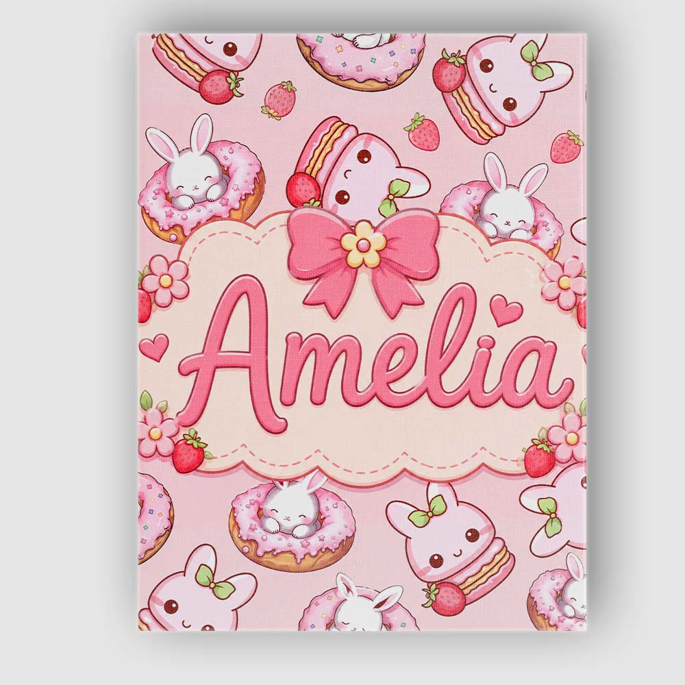 Personalised Name Cute Bunny Donut Dessert Custom  Unique Gift Idea Elegant Feature Canvas Wall Art Print Decor Picture Ready to Hang