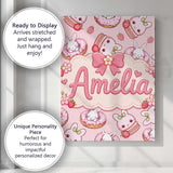 Personalised Name Cute Bunny Donut Dessert Custom  Unique Gift Idea Elegant Feature Canvas Wall Art Print Decor Picture Ready to Hang