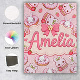 Personalised Name Cute Bunny Donut Dessert Custom  Unique Gift Idea Elegant Feature Canvas Wall Art Print Decor Picture Ready to Hang