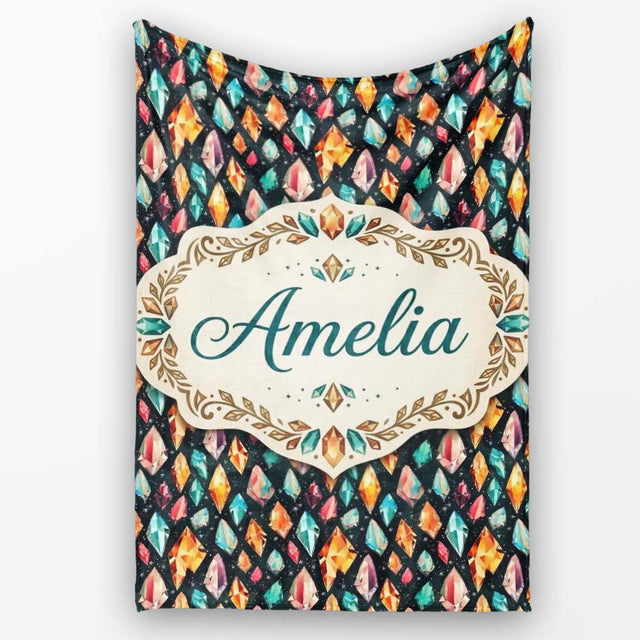 Colorful Crystal Gemstone Dark Galaxy Background Fantasy Lovely  Personalised Custom Name Super Soft Fleece Blanket Bed Sofa Throw