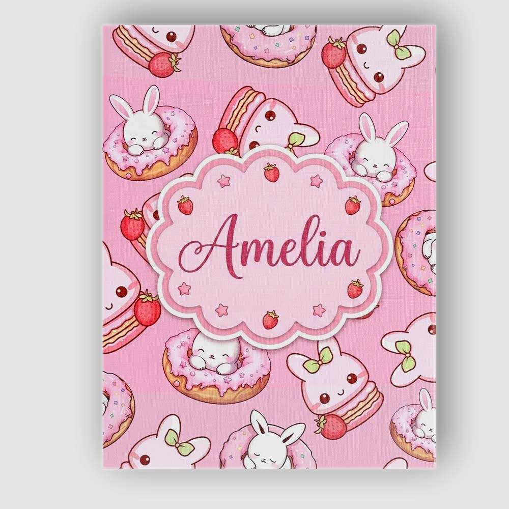 Personalised Name Cute Bunny Donut Dessert Custom  Unique Gift Idea Elegant Feature Canvas Wall Art Print Decor Picture Ready to Hang