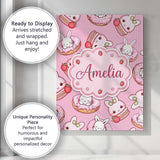 Personalised Name Cute Bunny Donut Dessert Custom  Unique Gift Idea Elegant Feature Canvas Wall Art Print Decor Picture Ready to Hang