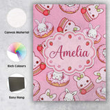 Personalised Name Cute Bunny Donut Dessert Custom  Unique Gift Idea Elegant Feature Canvas Wall Art Print Decor Picture Ready to Hang
