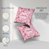 Custom Name Bunny Donut Dessert Kawaii Pinky Background Seamless Square Filled Cushion Throw Pillow Sofa Bed Home Decor Zip Washable UK Made
