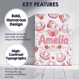 Personalised Name Cute Bunny Donut Dessert Custom  Unique Gift Idea Elegant Feature Canvas Wall Art Print Decor Picture Ready to Hang
