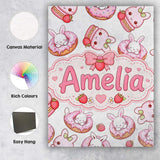 Personalised Name Cute Bunny Donut Dessert Custom  Unique Gift Idea Elegant Feature Canvas Wall Art Print Decor Picture Ready to Hang
